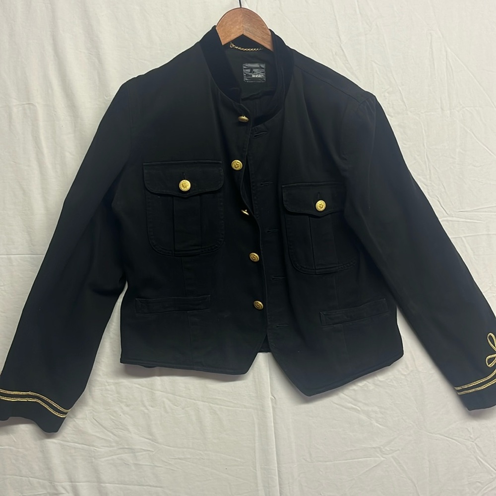 Vintage Lizwear Petite Black with Gold buttons Military style Jacket P12